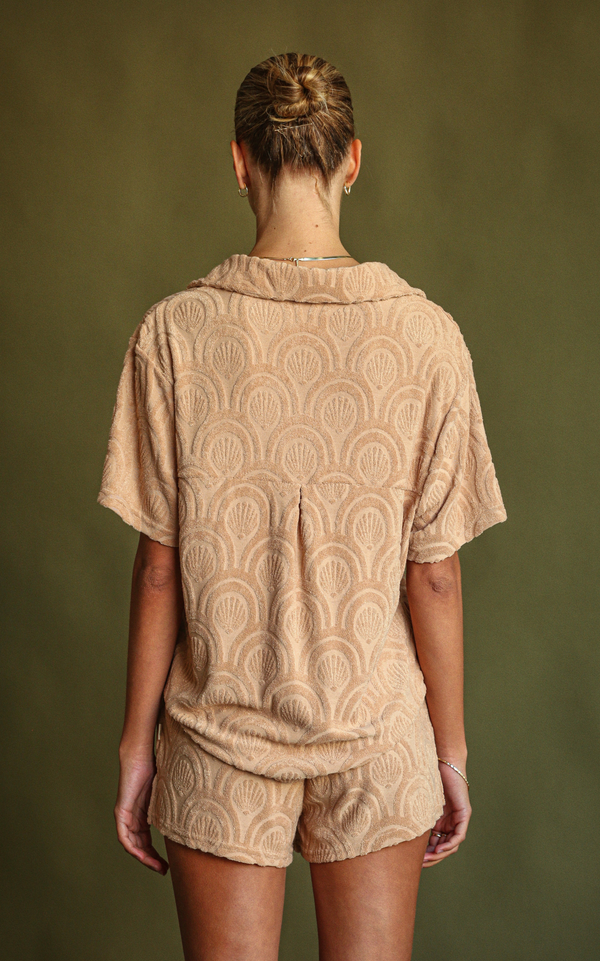 Marrakesh Tile Terry Shirt Set - Macadamia