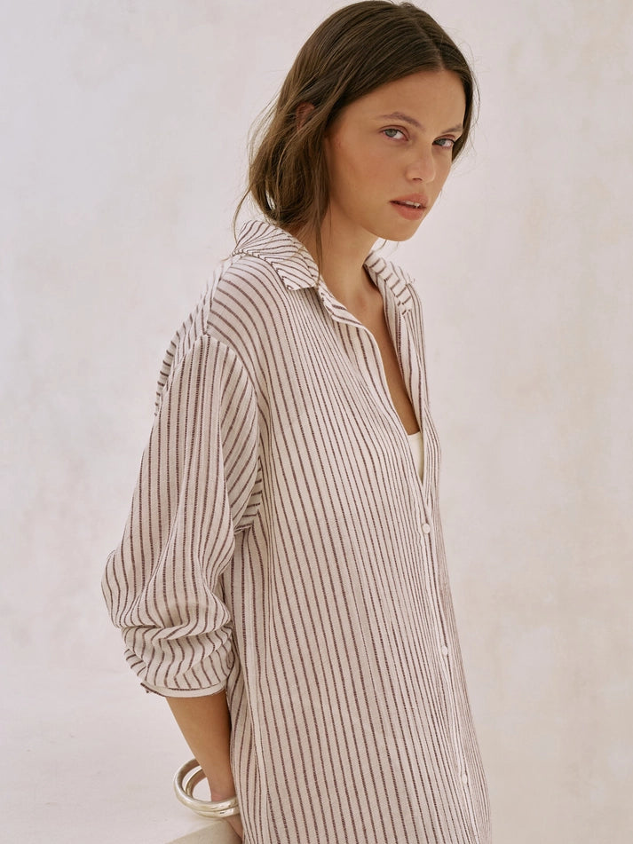 Voyage Shirt Dress - Burgundy Stripes