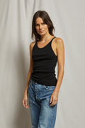 Annie Cotton Ribbed Tank - True Black