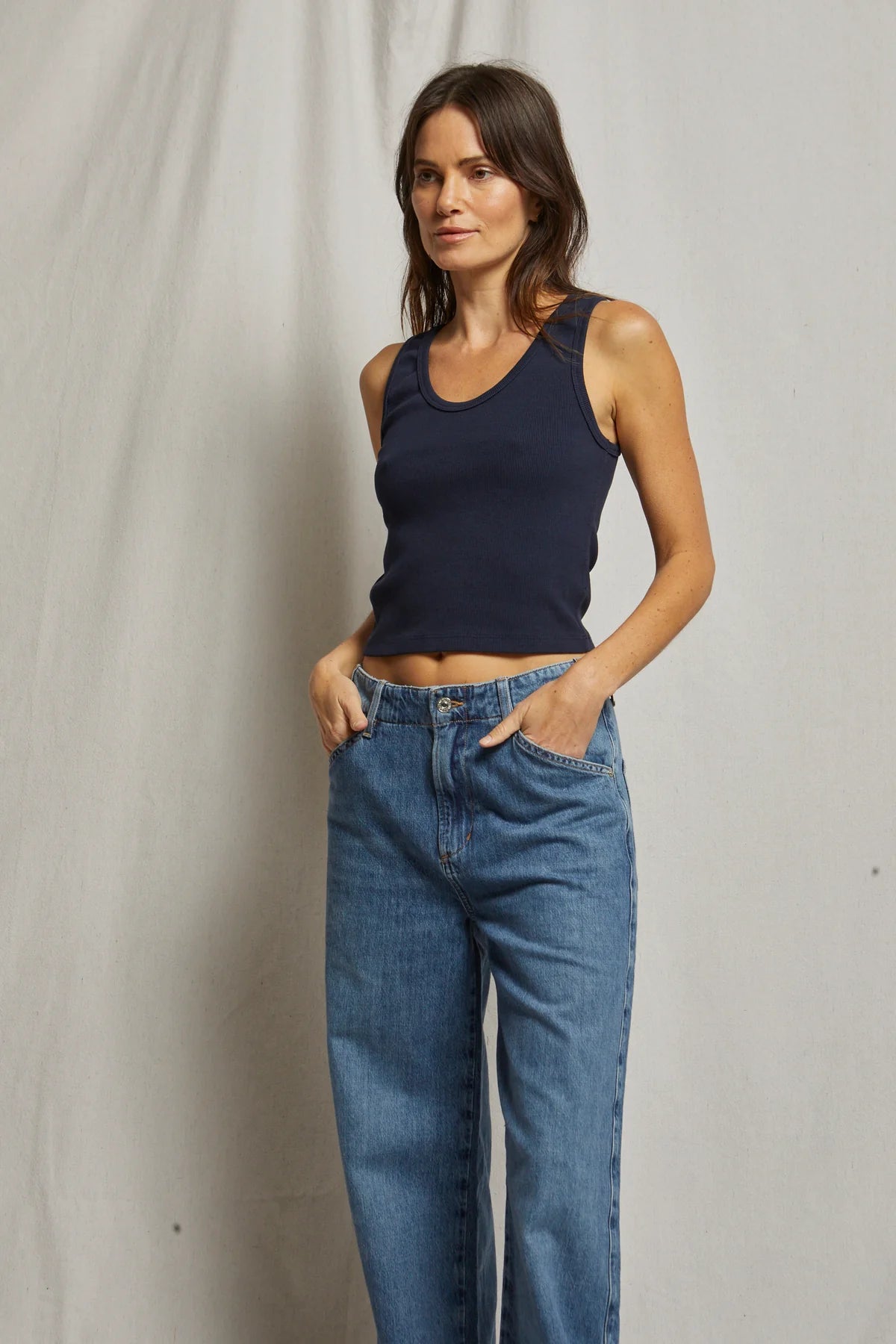 Blondie Structured Rib Bra Friendly Tank - Navy