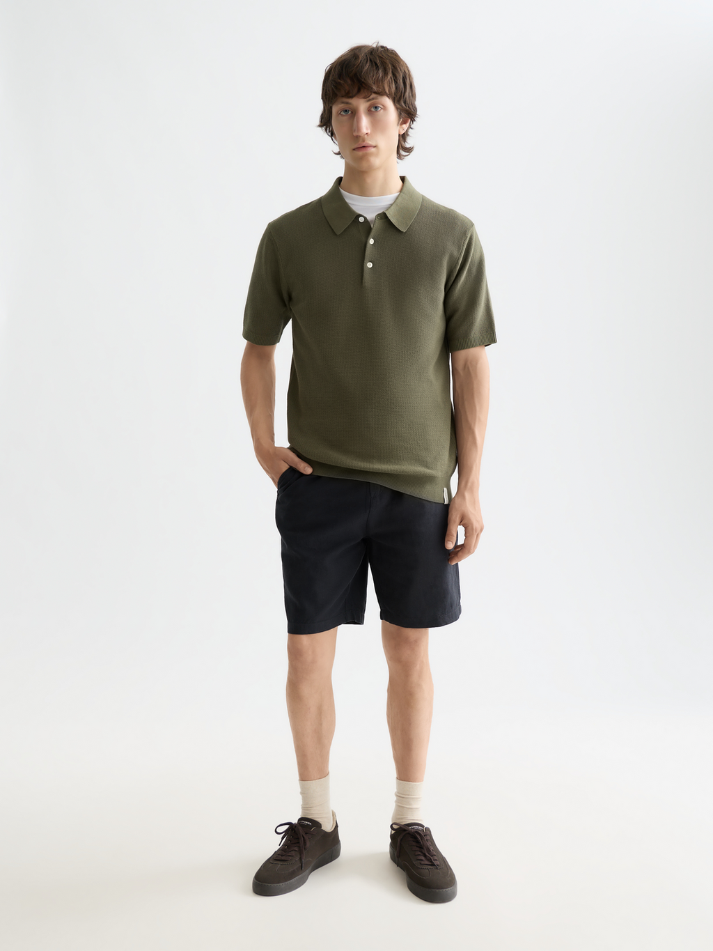Knitted polo - Olive Night