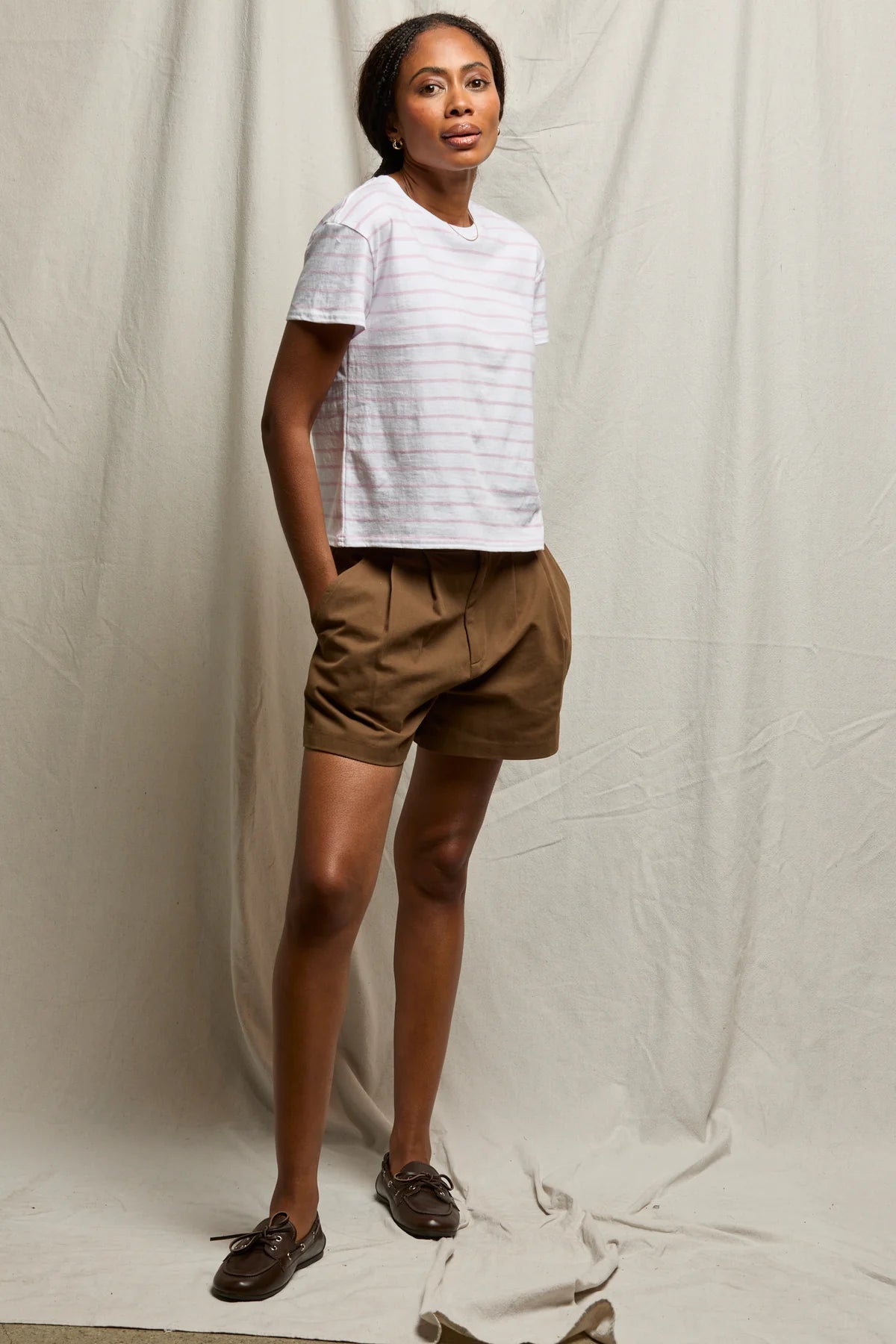 Everett Jersey Stripe Boxy Crew Tee - Tomato Stripe