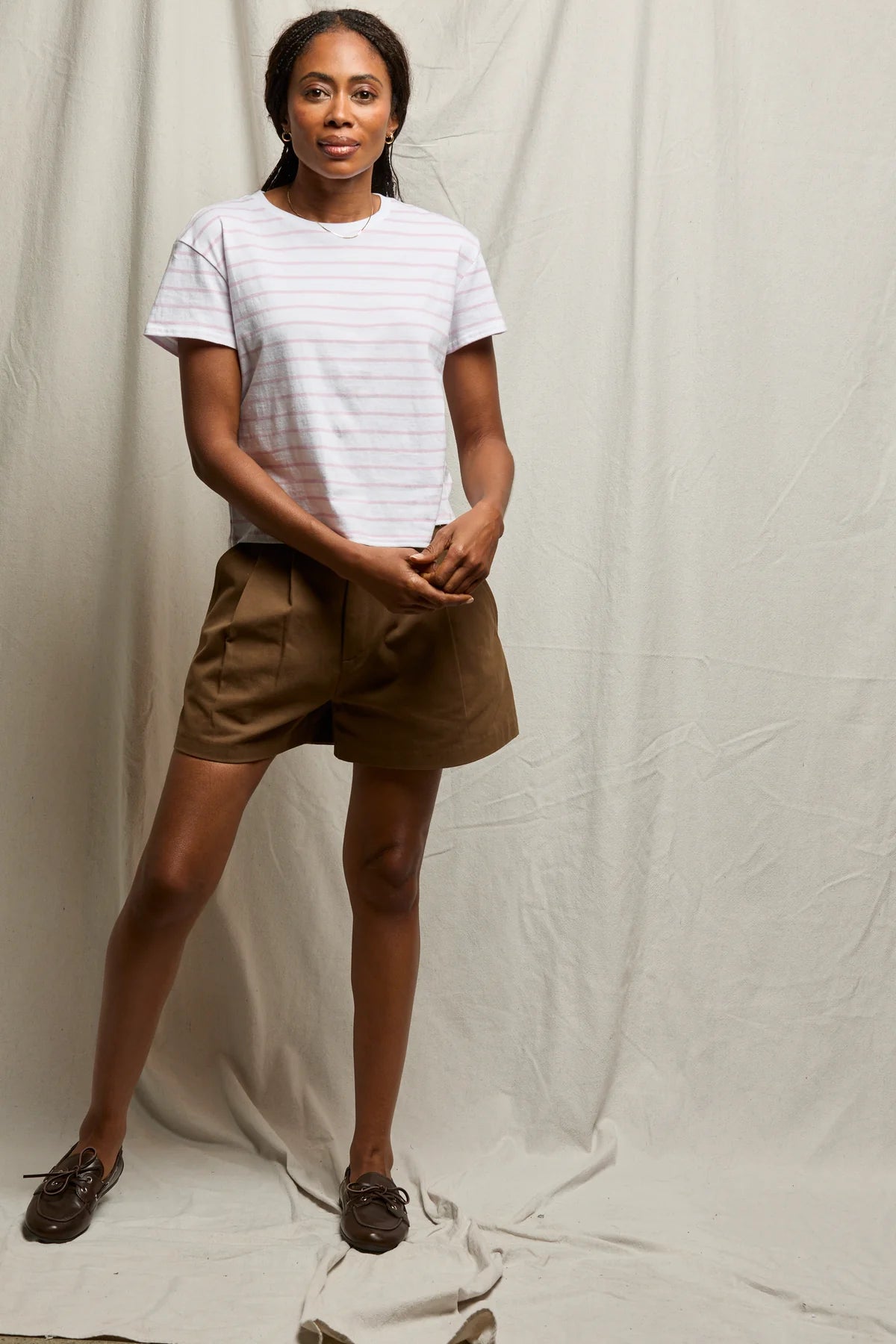 Everett Jersey Stripe Boxy Crew Tee - Tomato Stripe