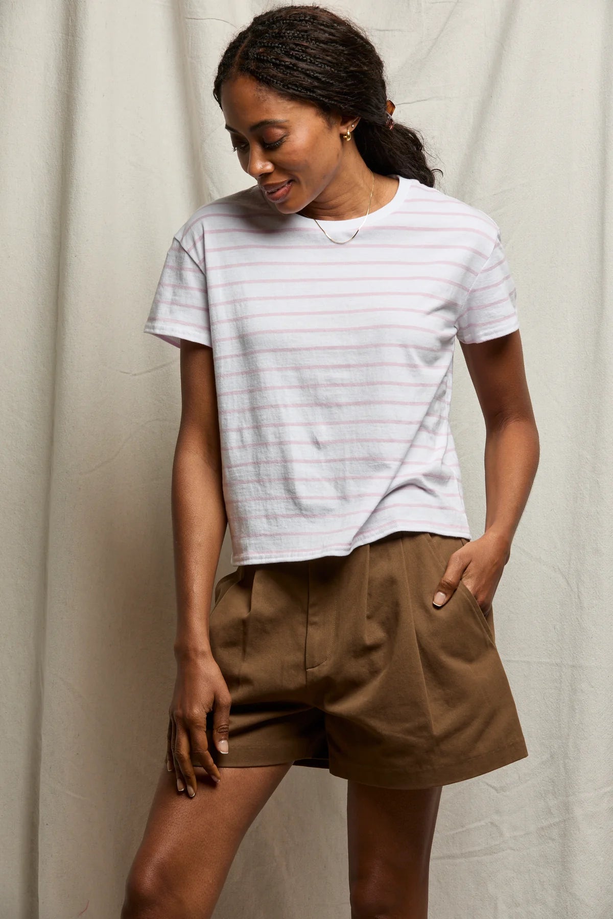 Everett Jersey Stripe Boxy Crew Tee - Tomato Stripe