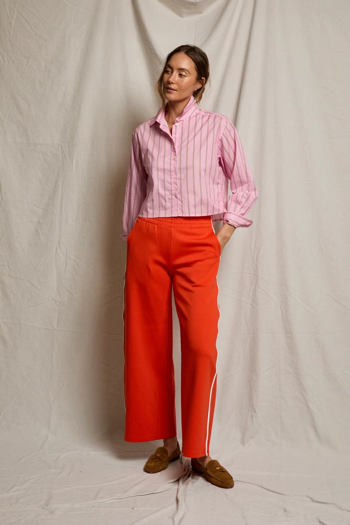 Naomi Cotton Poplin Shirt - Sugar Pink/Mocha/White Stripe