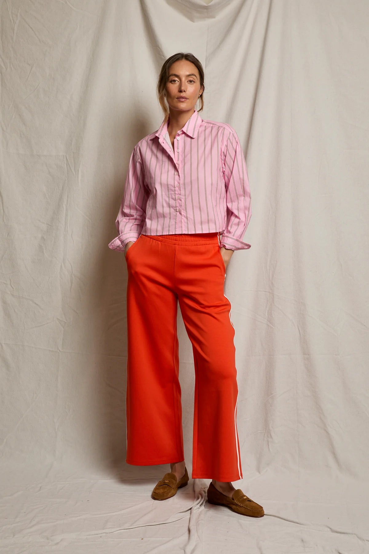 Naomi Cotton Poplin Shirt - Sugar Pink/Mocha/White Stripe