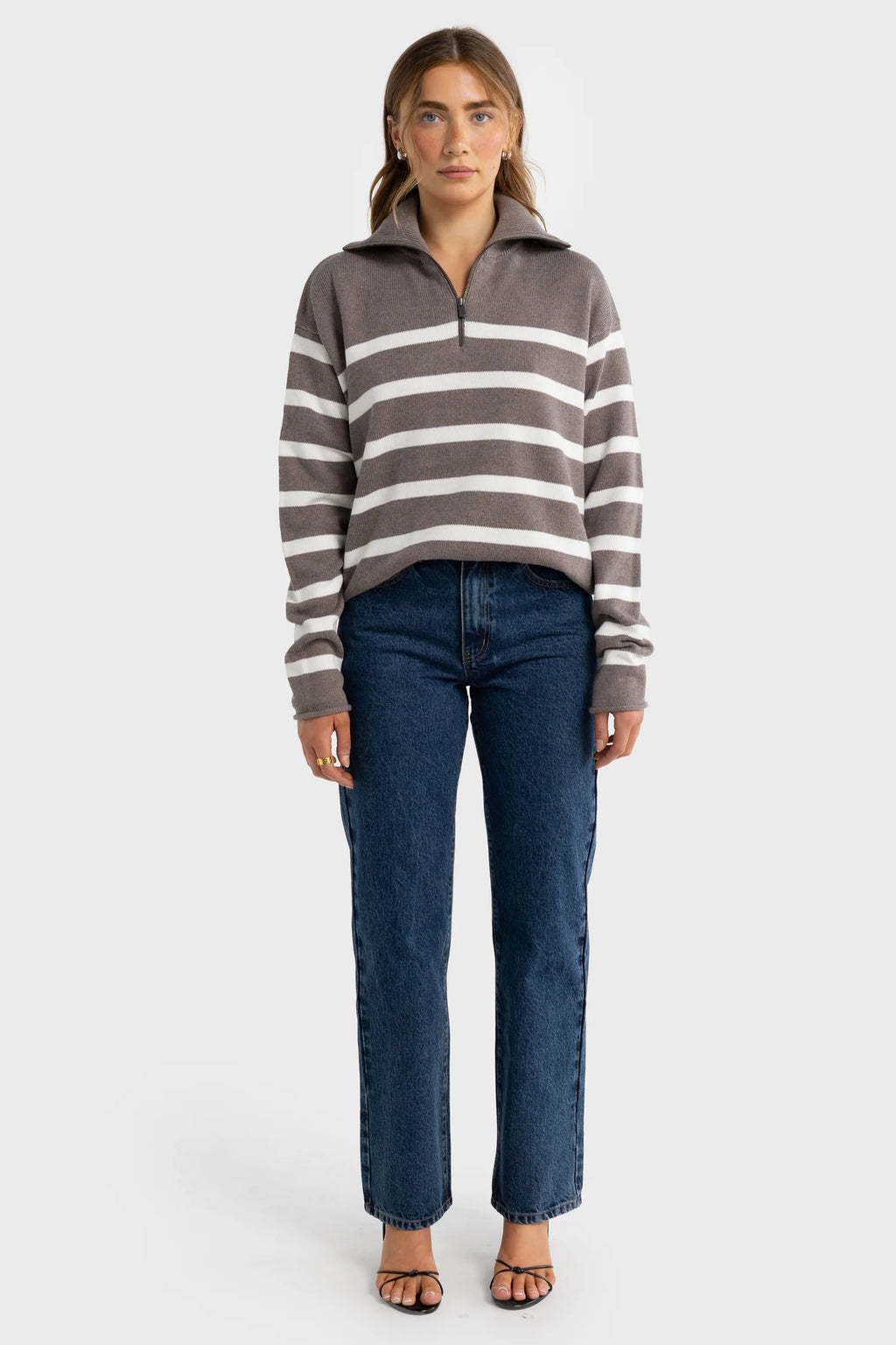 Astrid Knit Quarter Zip - Espresso Stripe