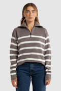 Astrid Knit Quarter Zip - Espresso Stripe
