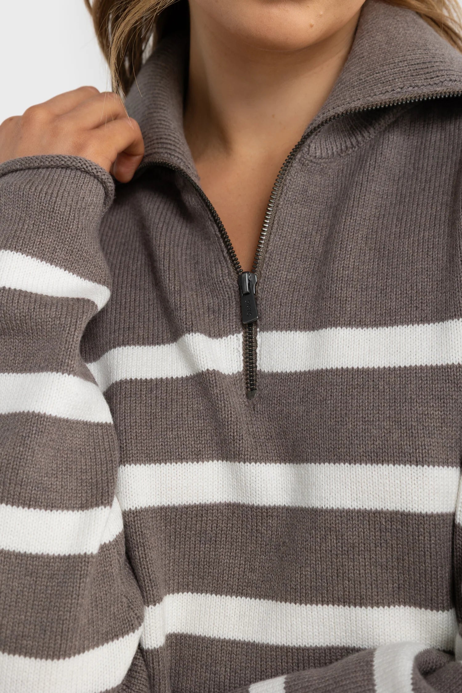 Astrid Knit Quarter Zip - Espresso Stripe