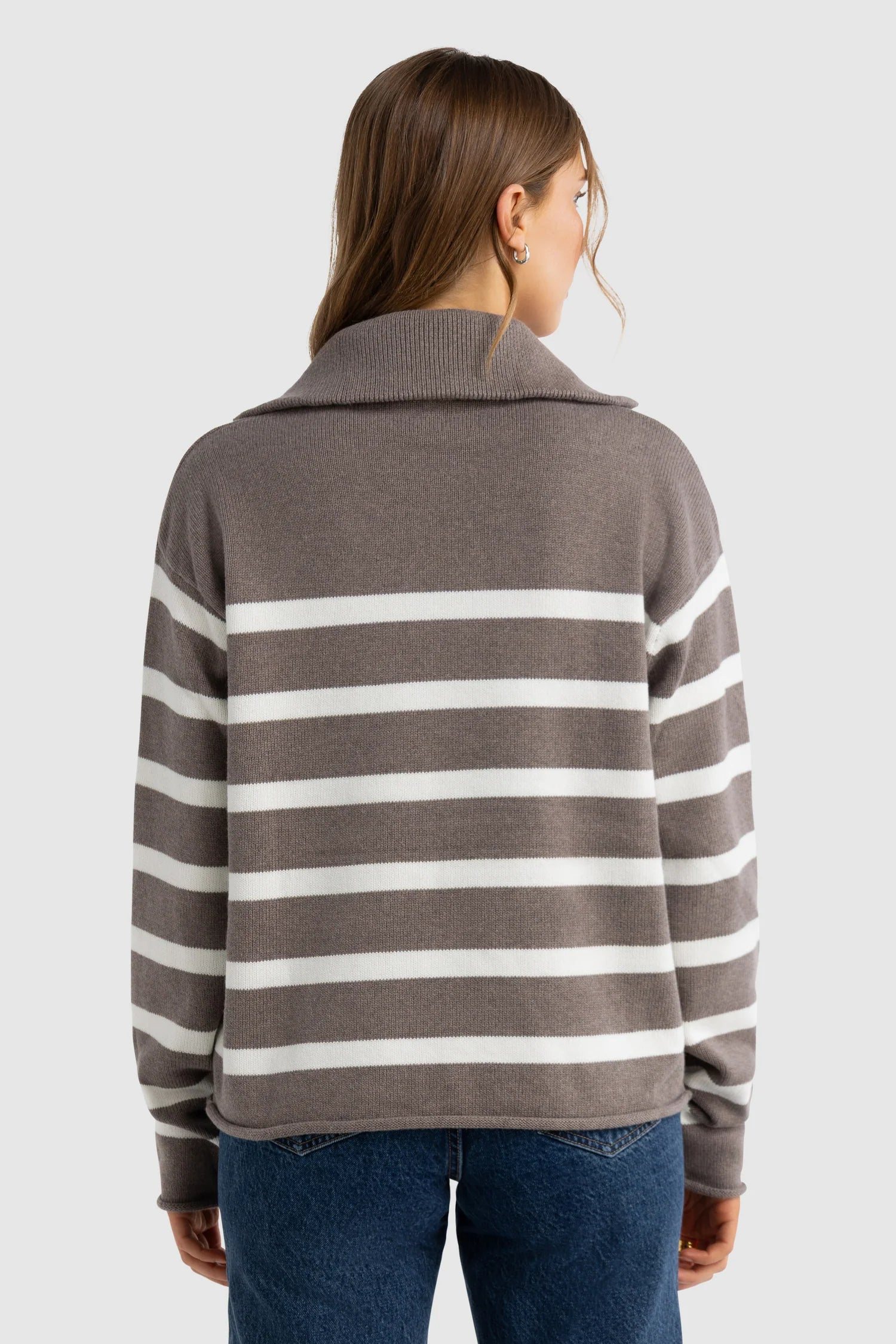 Astrid Knit Quarter Zip - Espresso Stripe