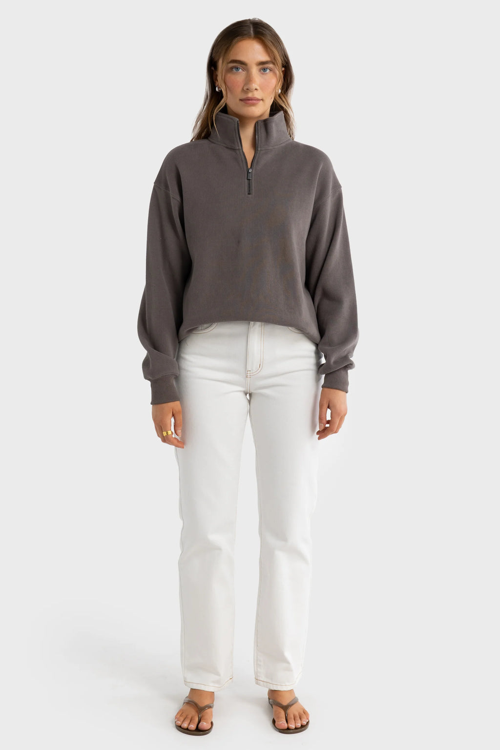 Ava Ribbed Quarter Zip - Espresso