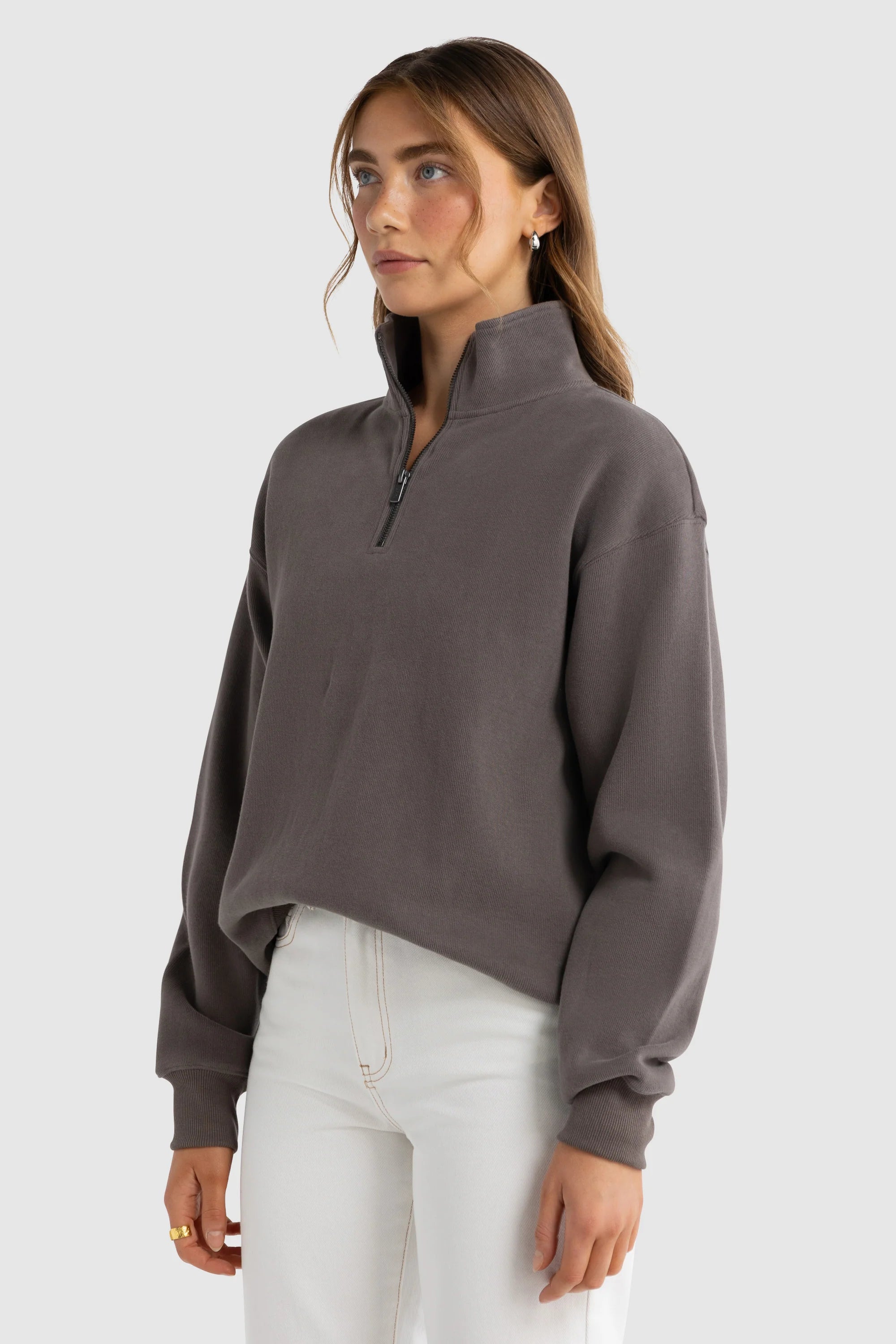 Ava Ribbed Quarter Zip - Espresso