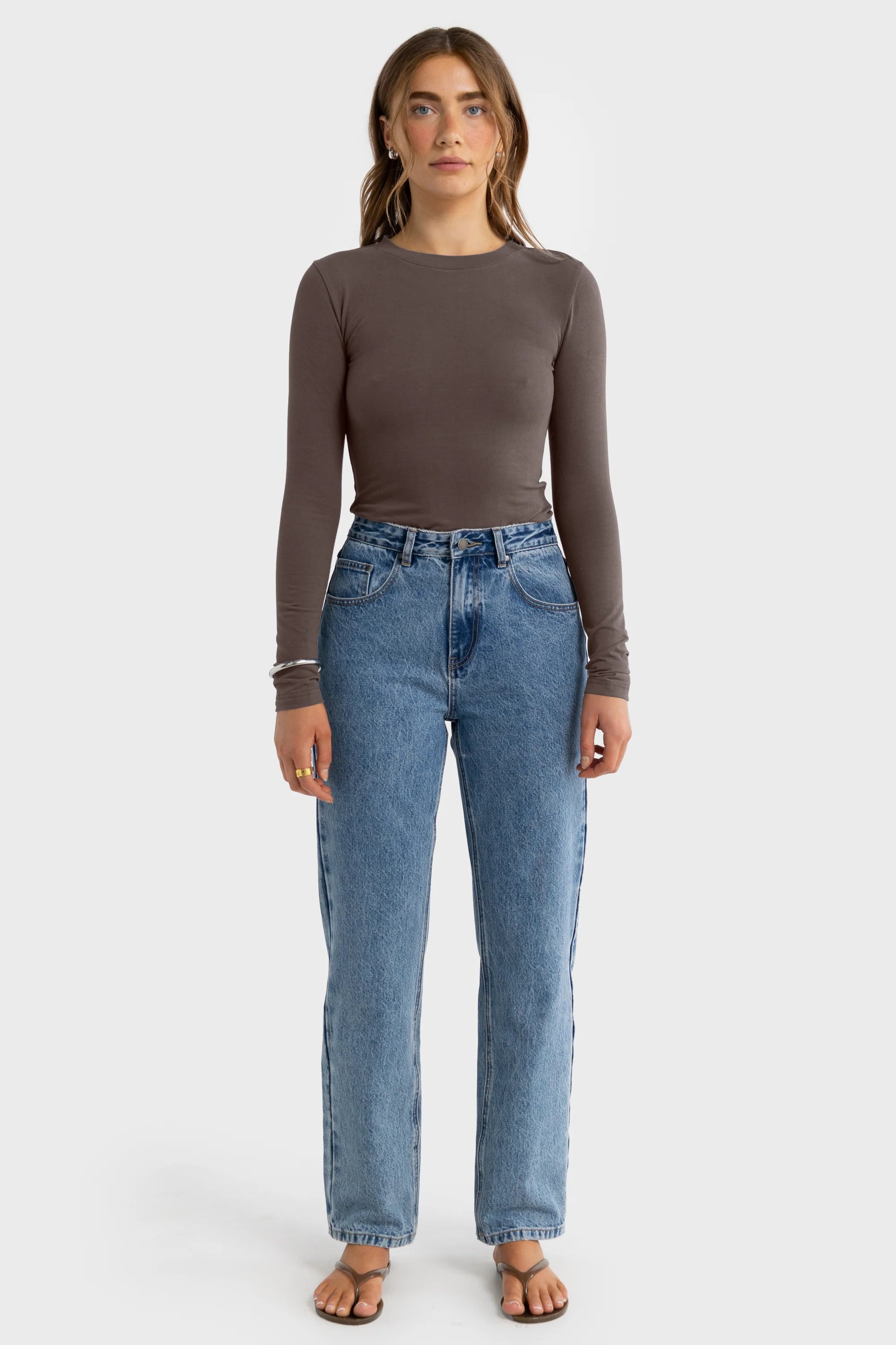 Evie Long Sleeve Fitted Top - Espresso