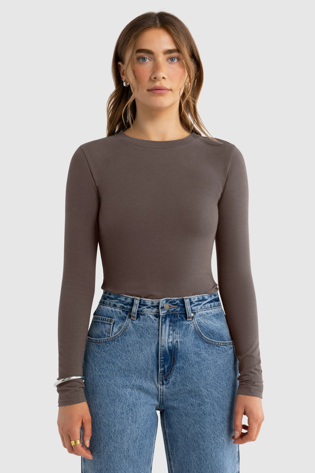 Evie Long Sleeve Fitted Top - Espresso