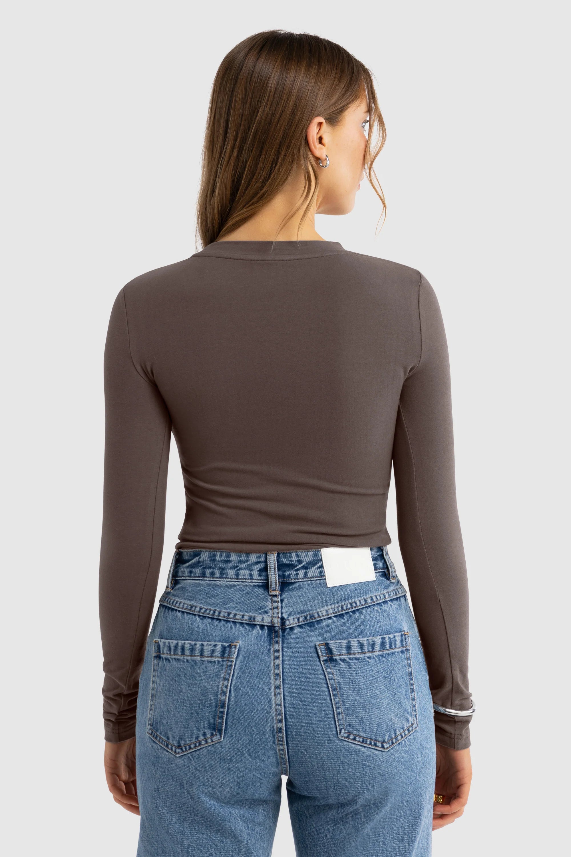 Evie Long Sleeve Fitted Top - Espresso