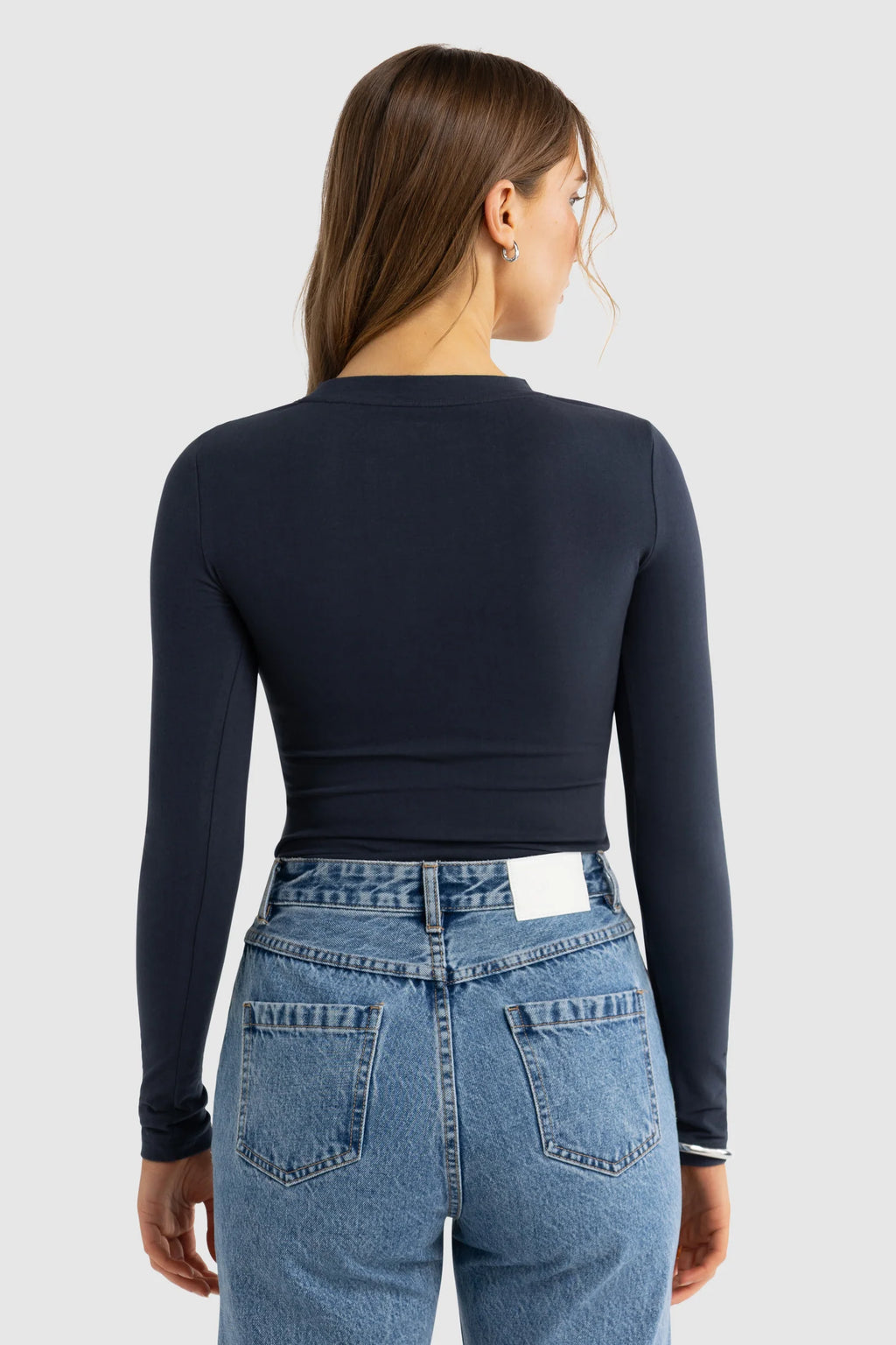 Evie Long Sleeve Fitted Top - Navy