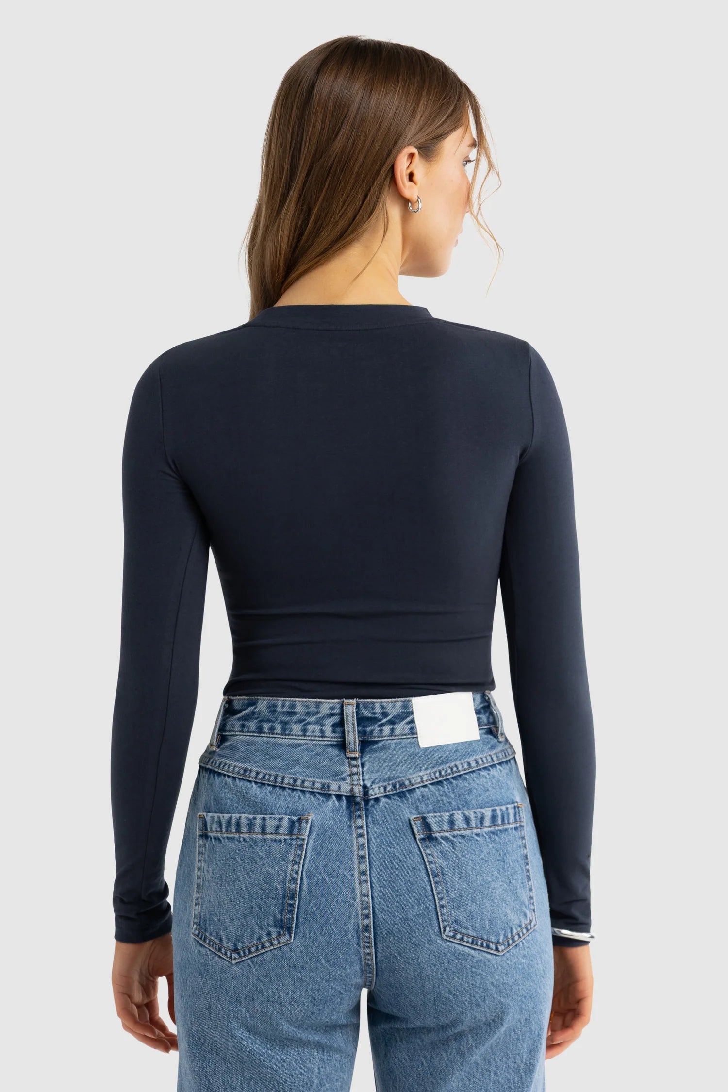 Evie Long Sleeve Fitted Top - Navy
