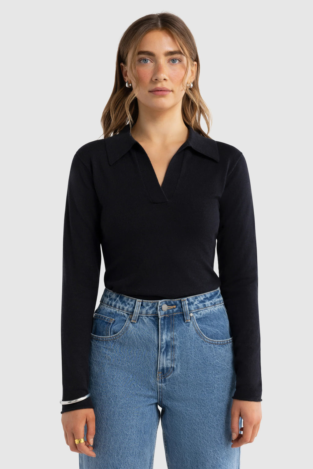 Kingston Knit Polo Top - Black