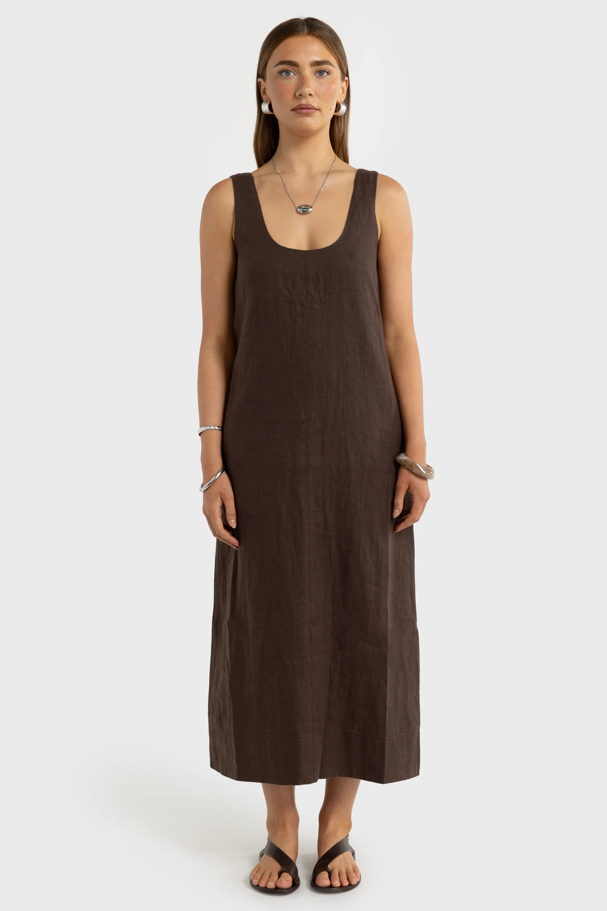 Nora Linen Midi Dress - Carob