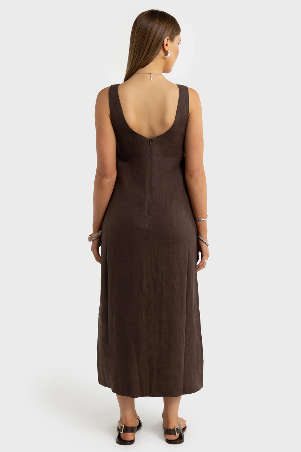 Nora Linen Midi Dress - Carob