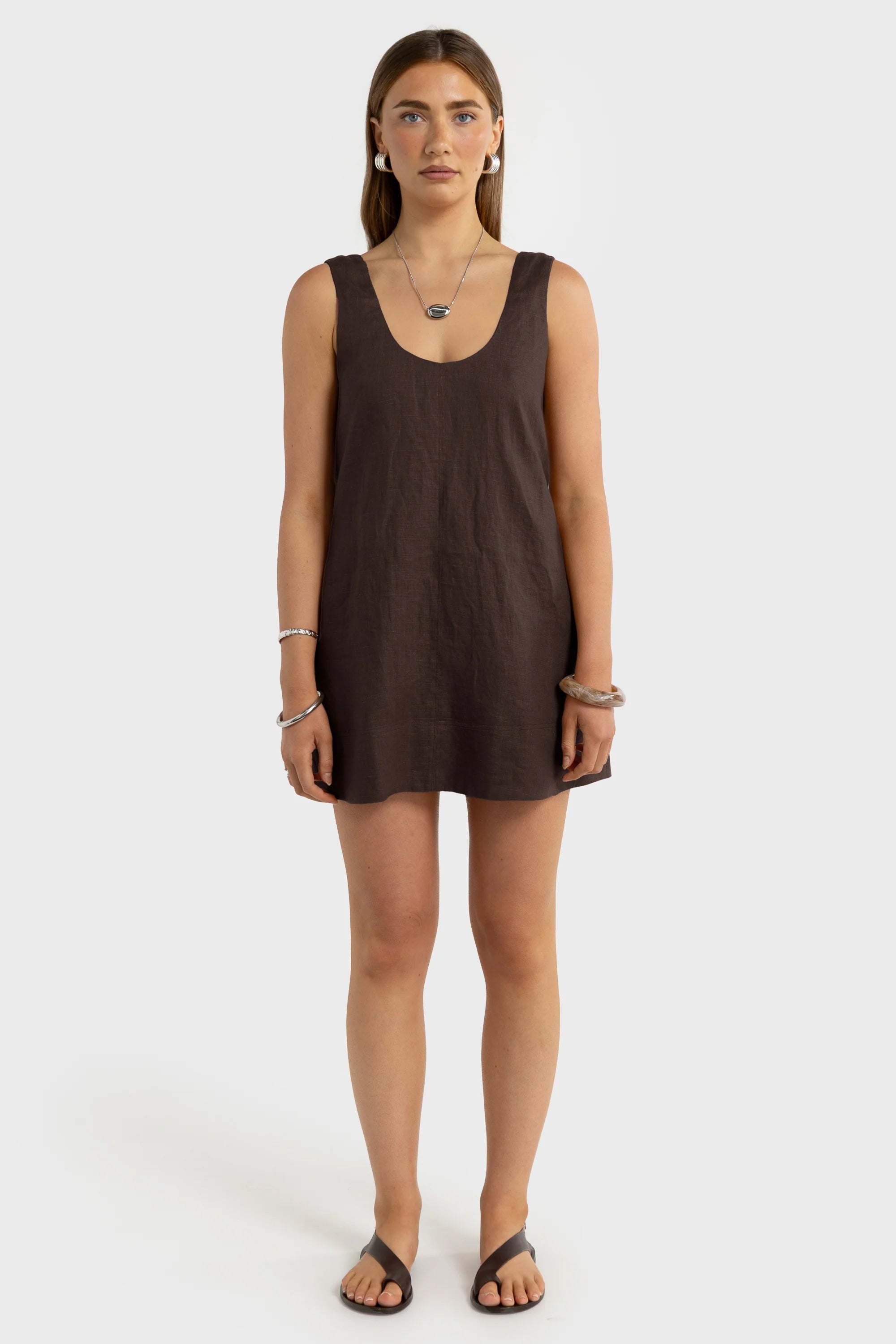 Nora Linen Mini Dress - Carob
