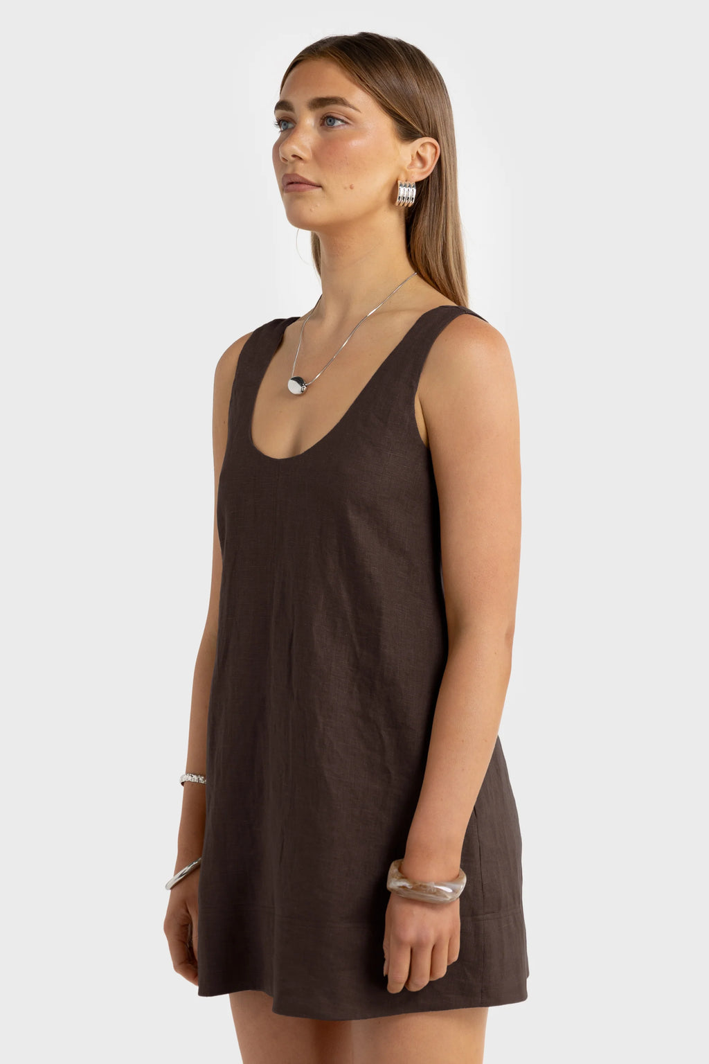 Nora Linen Mini Dress - Carob