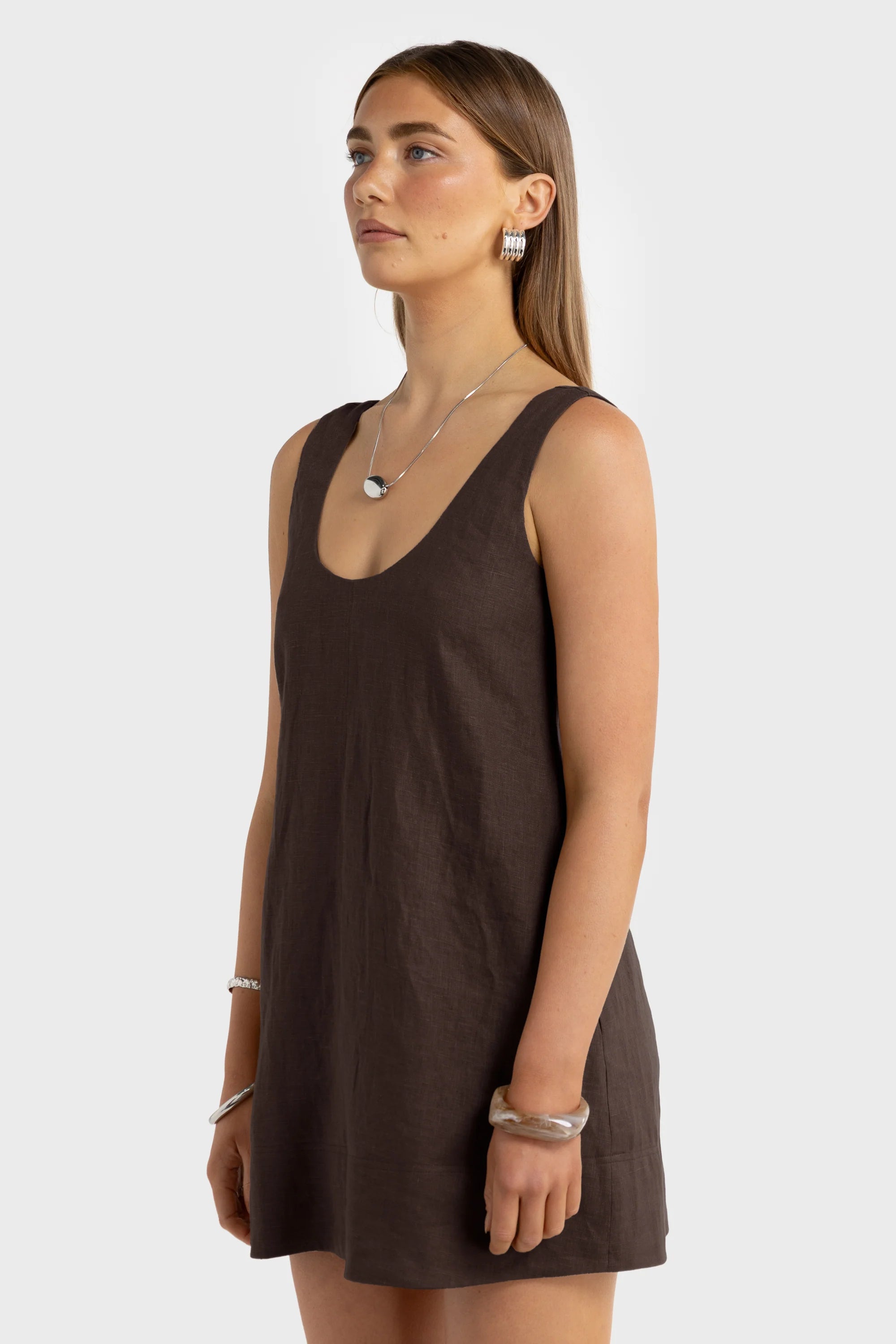 Nora Linen Mini Dress - Carob