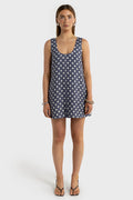 Nora Linen Mini Dress - Harbour Blue Polkadot