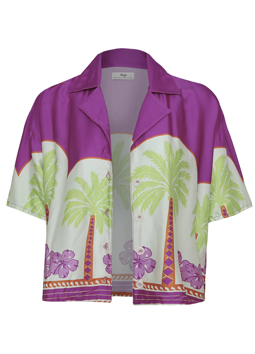 Moroccan Palm Octavia Shirt - Bright Purple