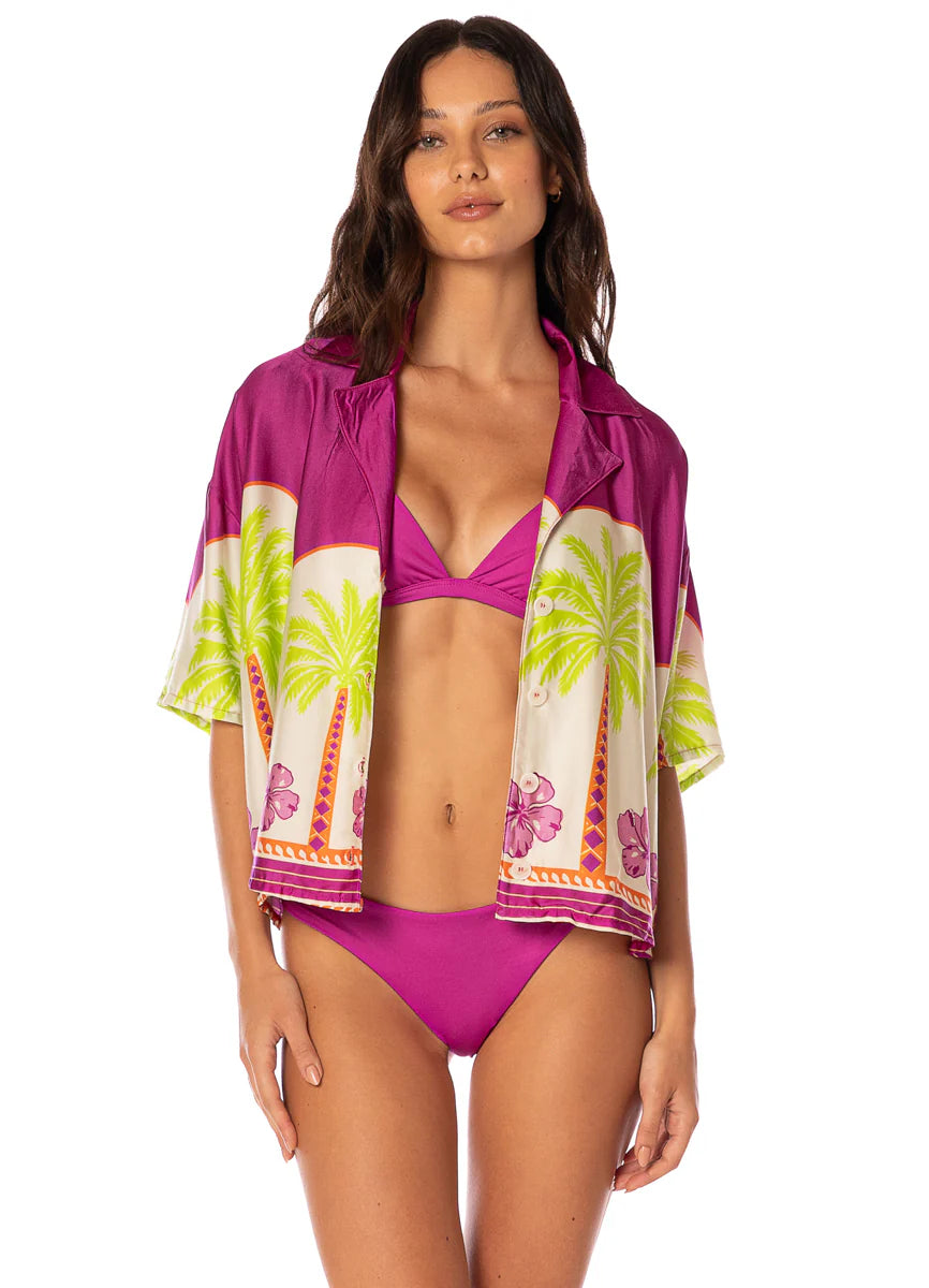 Moroccan Palm Octavia Shirt - Bright Purple