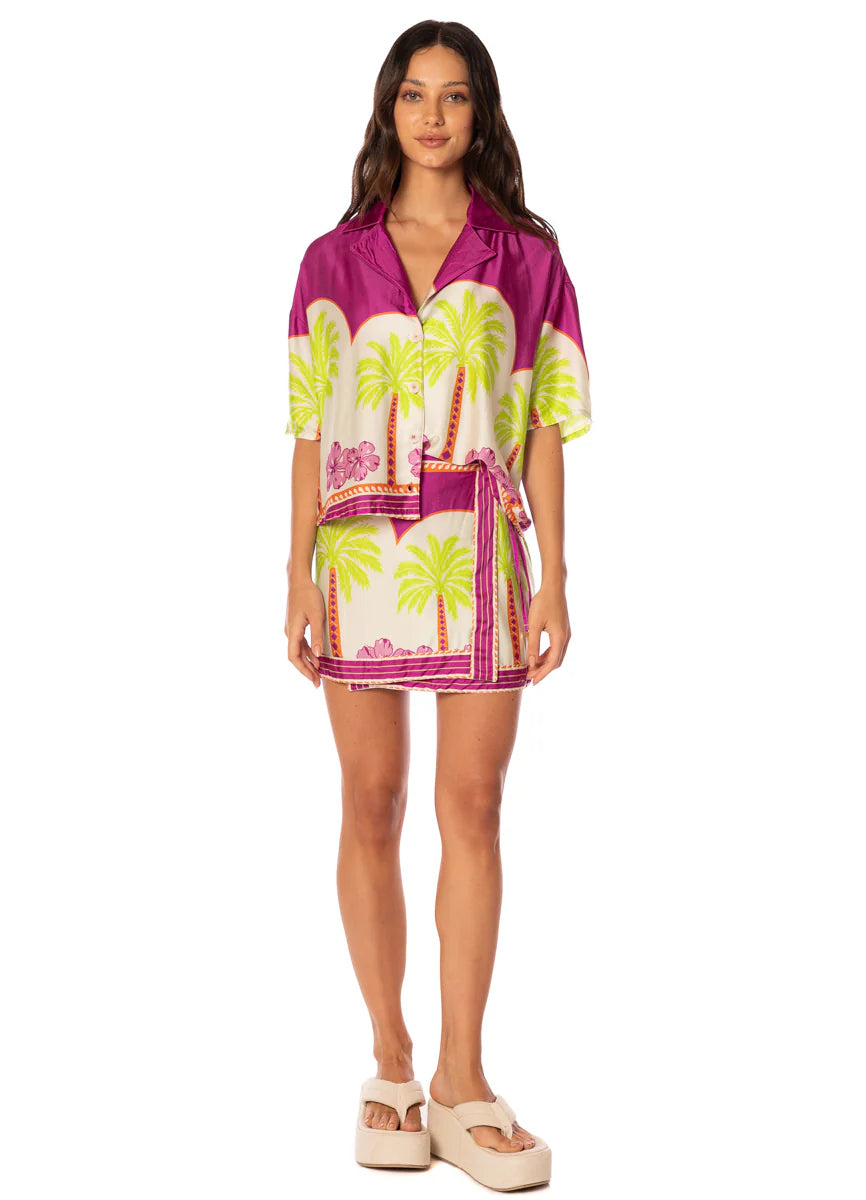 Moroccan Palm Octavia Shirt - Bright Purple
