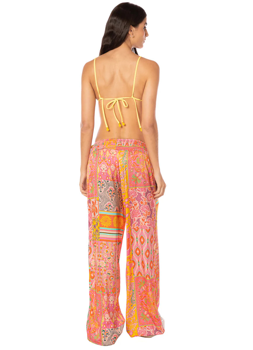 Boho Damask Marsala Pants - Bright Pink