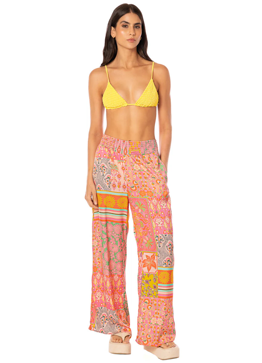 Boho Damask Marsala Pants - Bright Pink