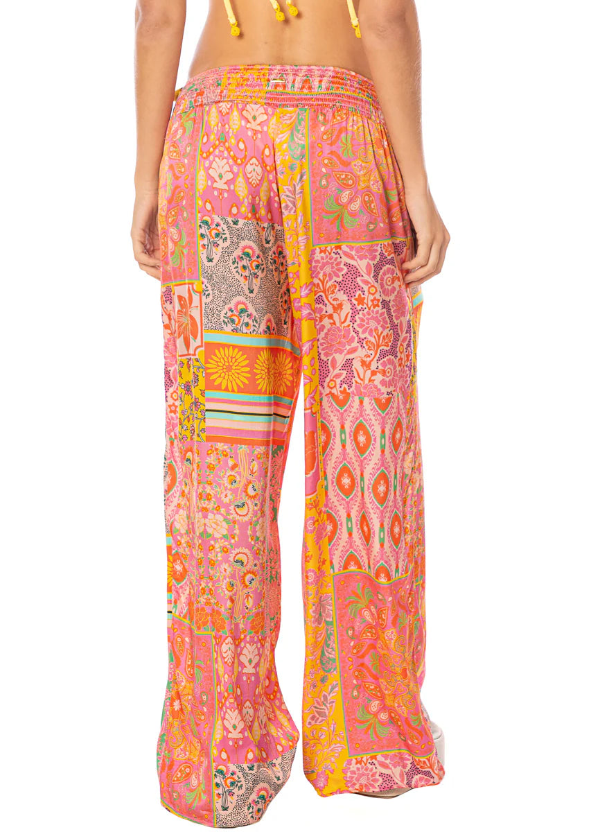 Boho Damask Marsala Pants - Bright Pink