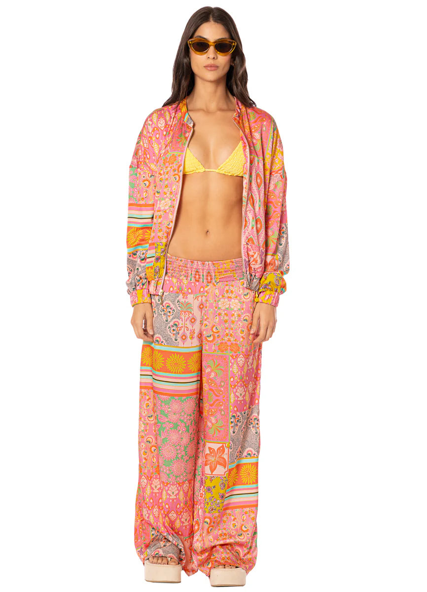 Boho Damask Marsala Pants - Bright Pink