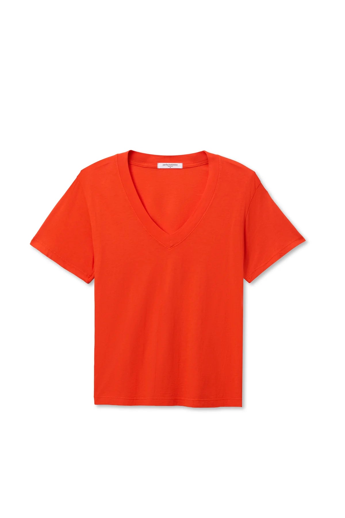 Hendrix Cotton Boxy V Neck Tee - Tomato