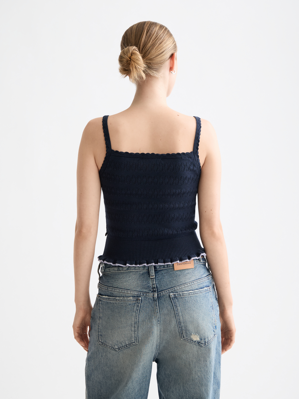 Pointelle knitted tank - Sky Captain