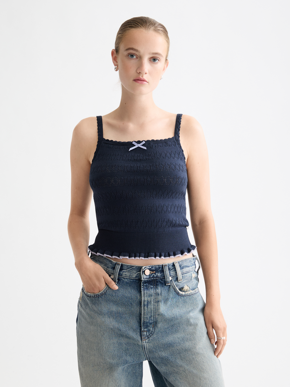 Pointelle knitted tank - Sky Captain