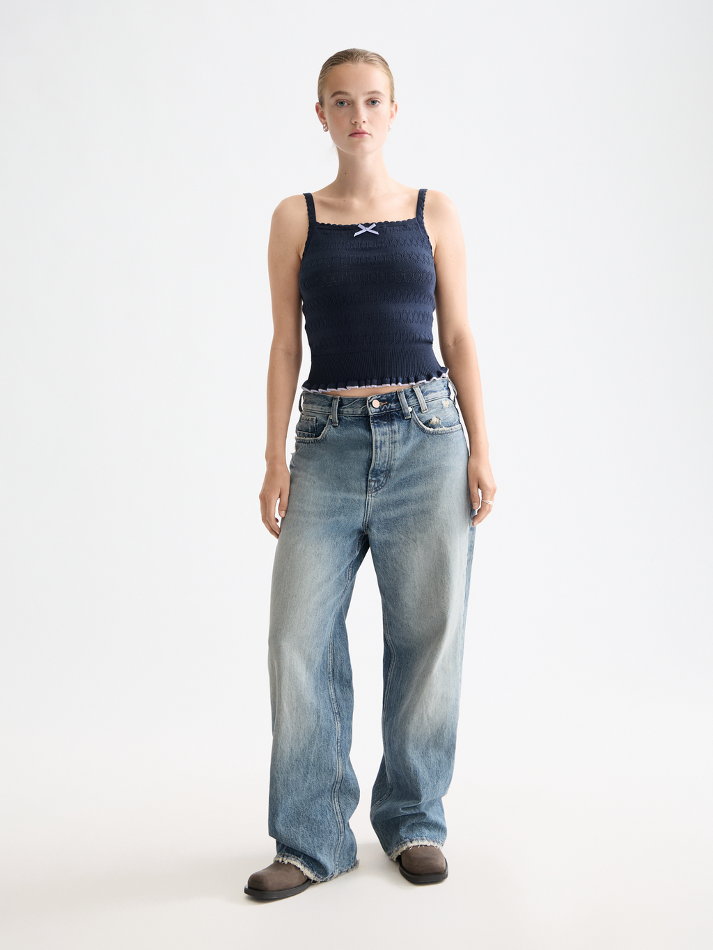 Pointelle knitted tank - Sky Captain