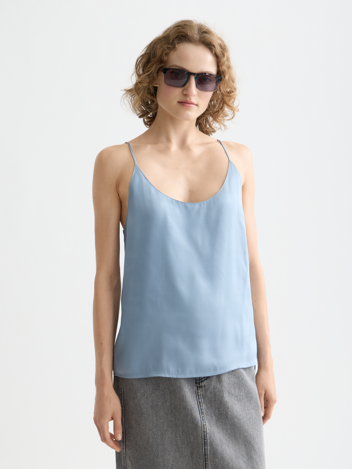 Jersey woven tank - Faded Denim