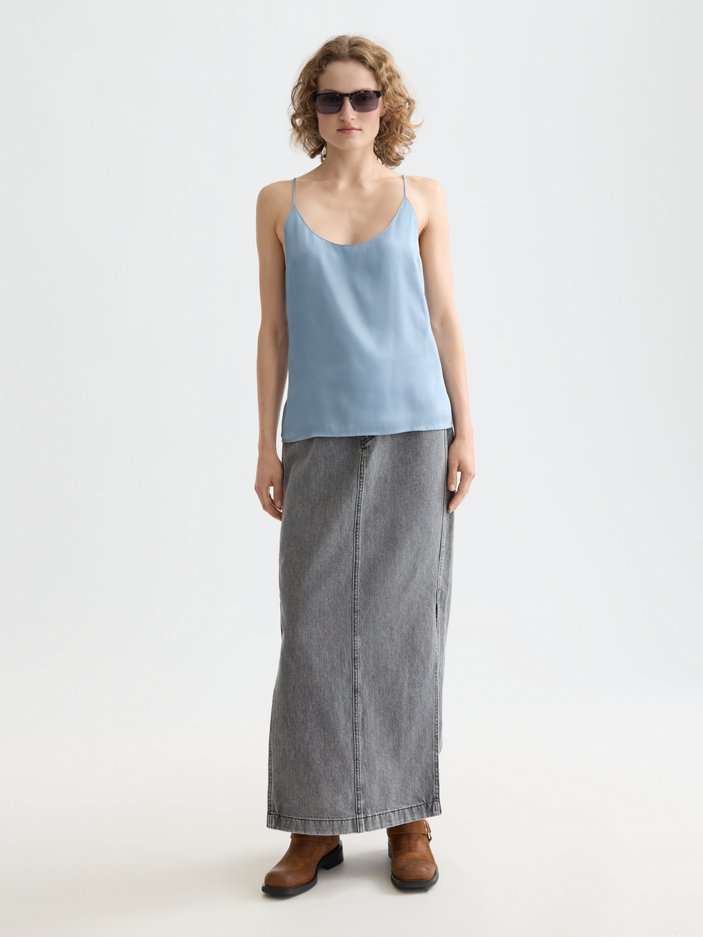 Jersey woven tank - Faded Denim