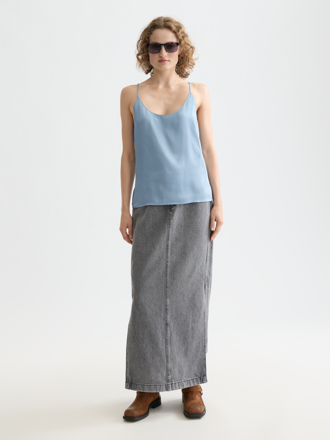 Jersey woven tank - Faded Denim