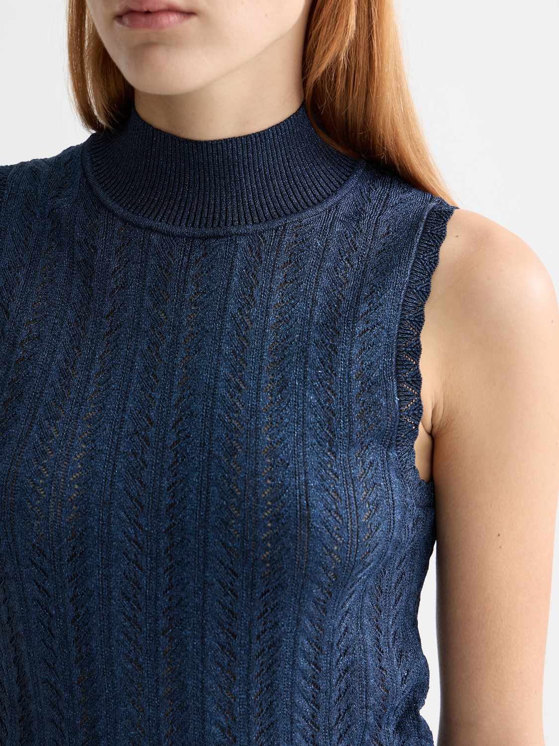 Metallic pointelle tank - Meteorite/Peacoat Metallic
