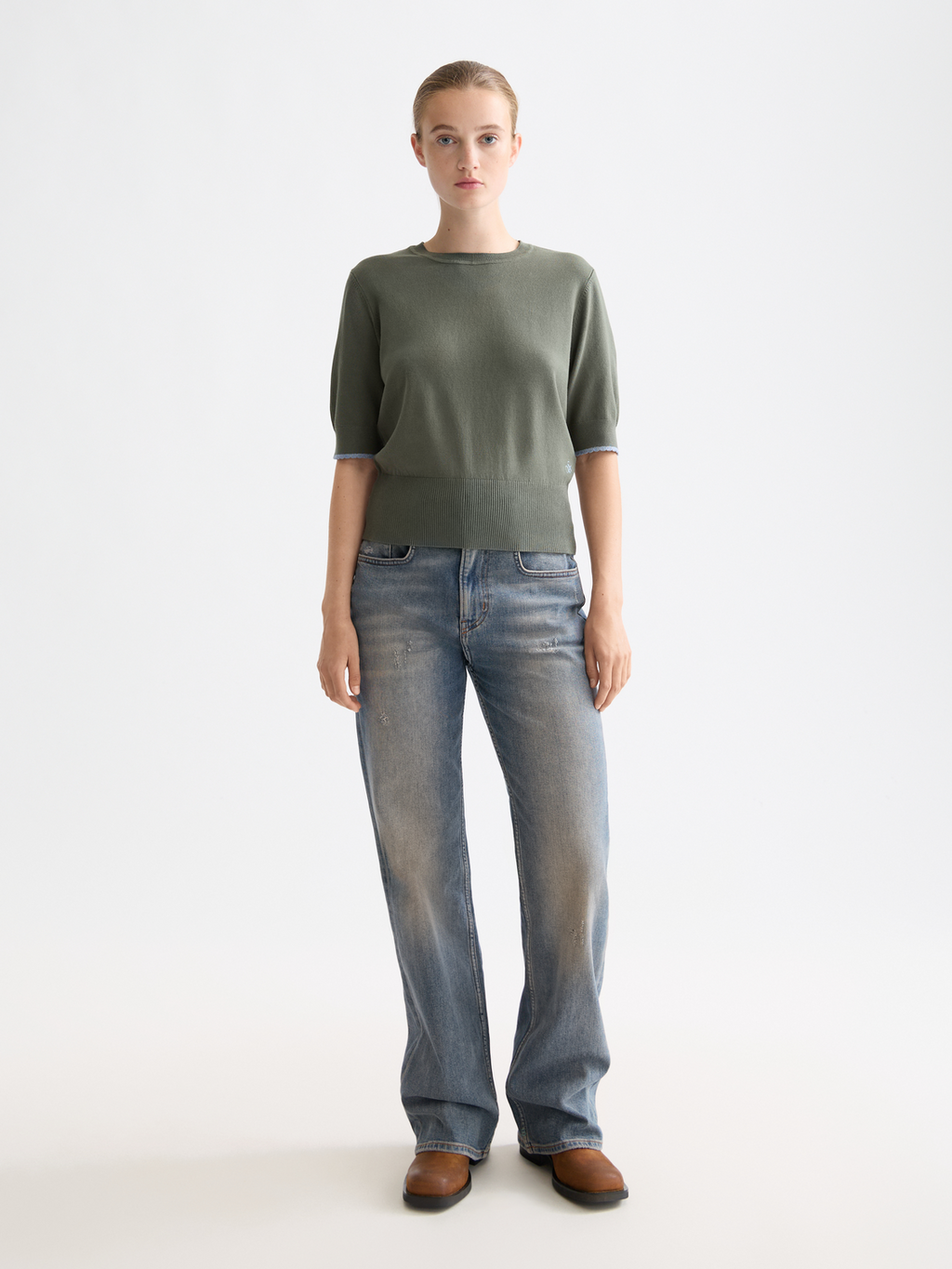 Short sleeved pullover top - Thyme