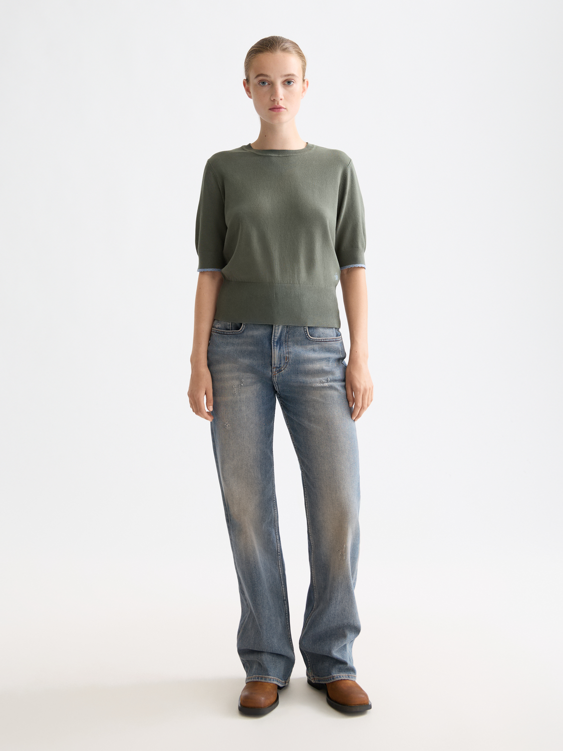 Short sleeved pullover top - Thyme