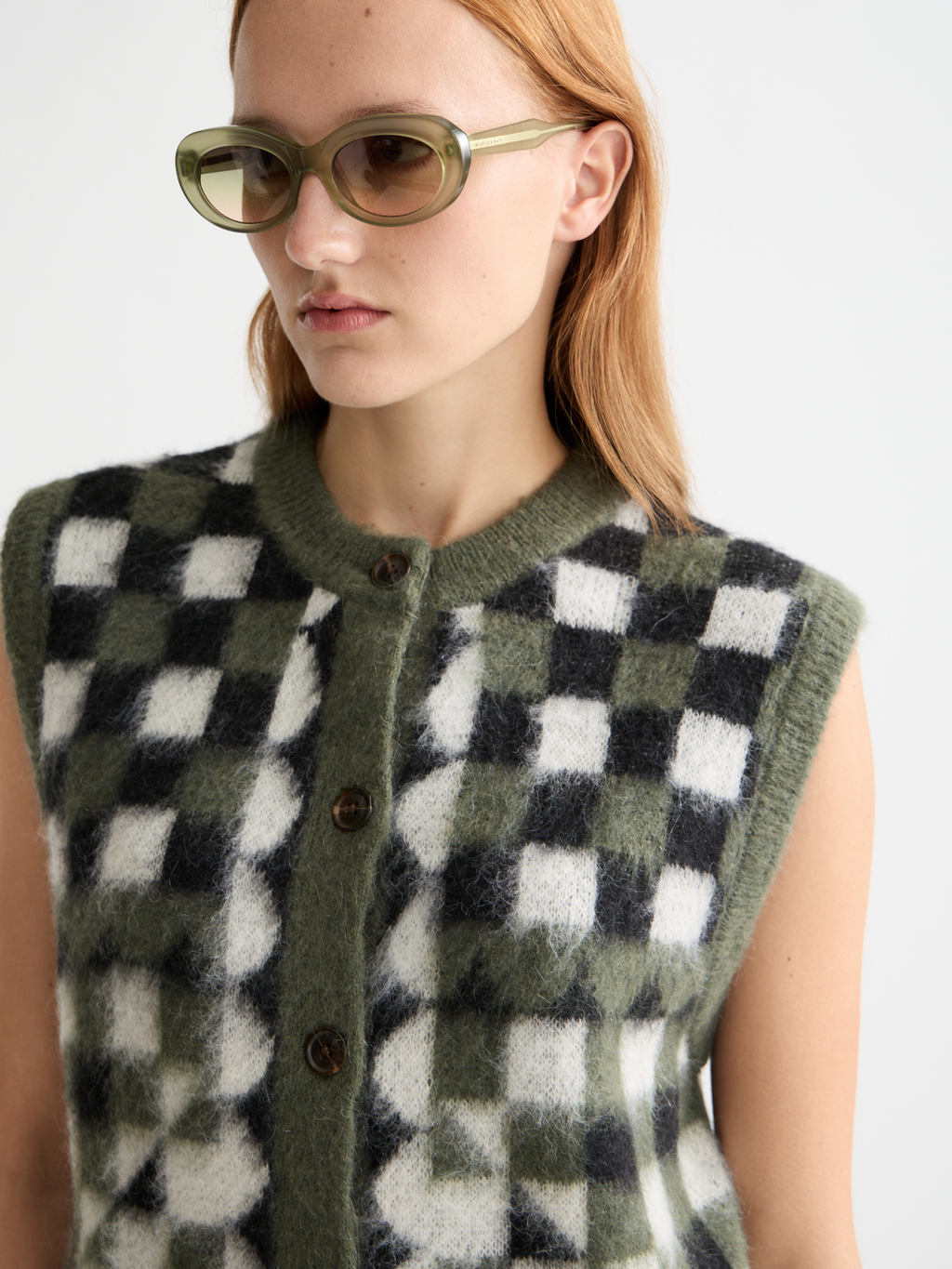 Fuzzy jacquard spencer - Thyme