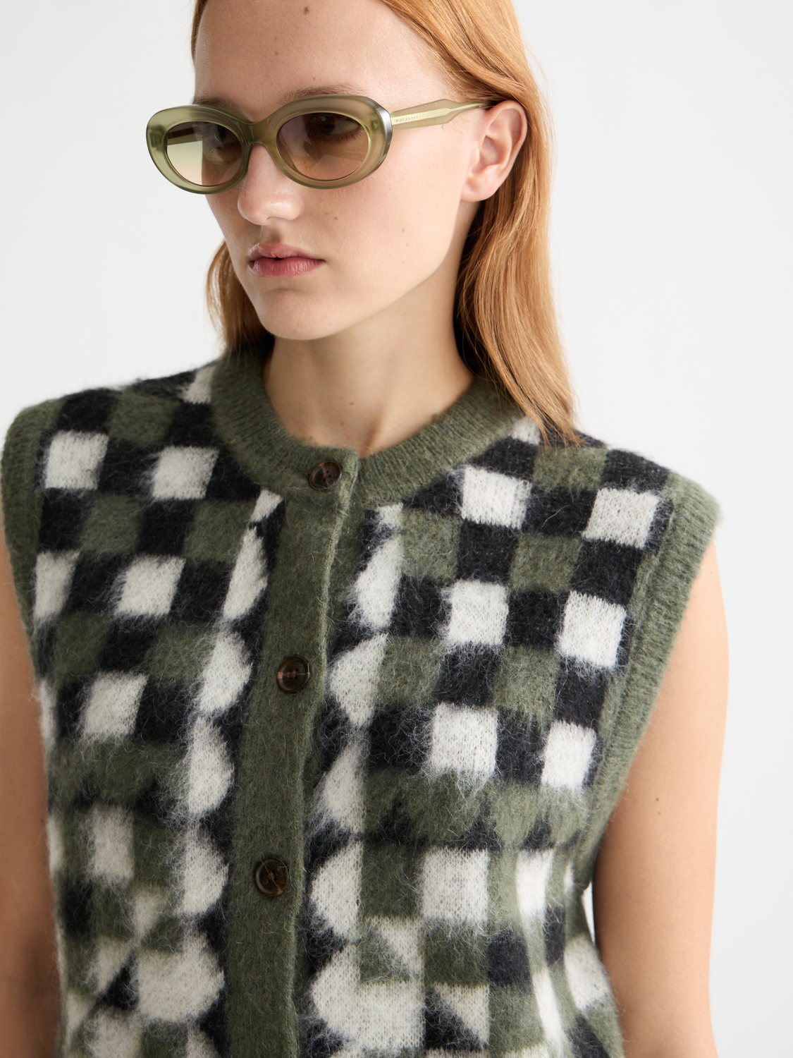 Fuzzy jacquard spencer - Thyme