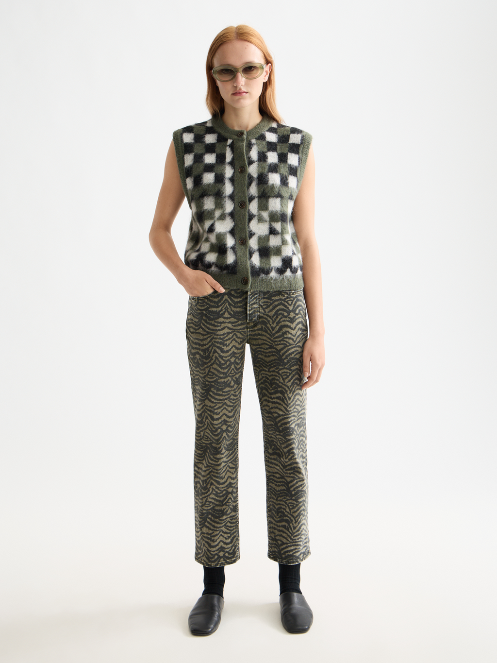 Fuzzy jacquard spencer - Thyme