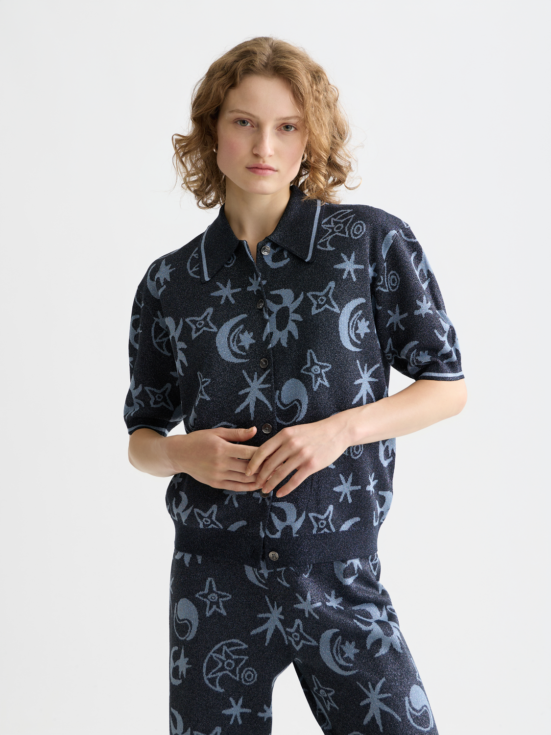 Jacquard short sleeve pullover - Cosmic Sky Spaced Carbon
