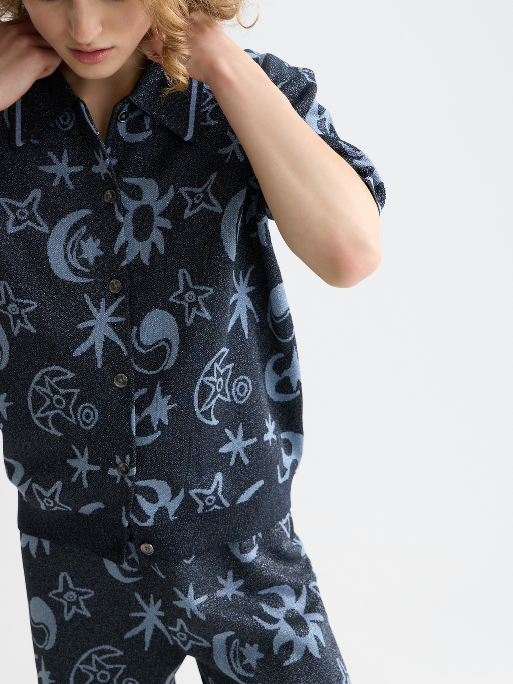 Jacquard short sleeve pullover - Cosmic Sky Spaced Carbon
